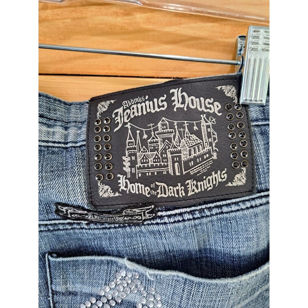 Vtg 90's Akademiks Denim Jeans Rhinestone Embellished Pockets Baggy Men's 44 - Picture 2 of 15